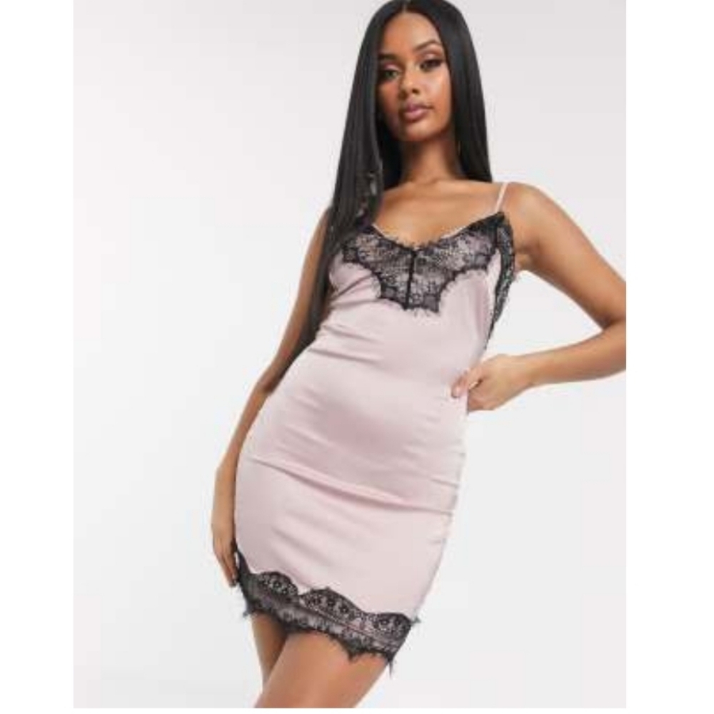 Parisian Satin Cami Dress With Lace Trim